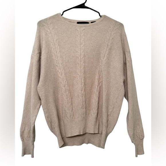 Tahari Cream Crew Neck Sweater with Ribbed Detailing - Picture 1 of 6